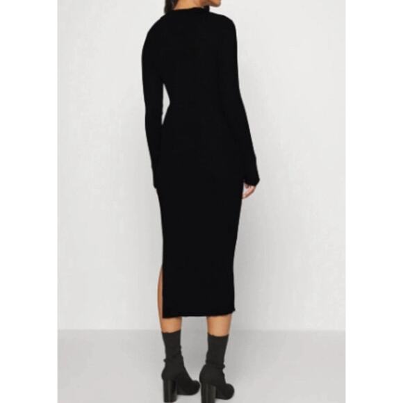 Abercrombie & Fitch Hook And Eye Ribbed Polo Midi Dress in Black. Size XST - Picture 2 of 8